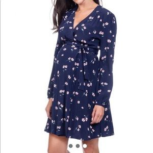 Seraphine Maternity NWT Angelique Navy Floral Wrap Dress, Size 2